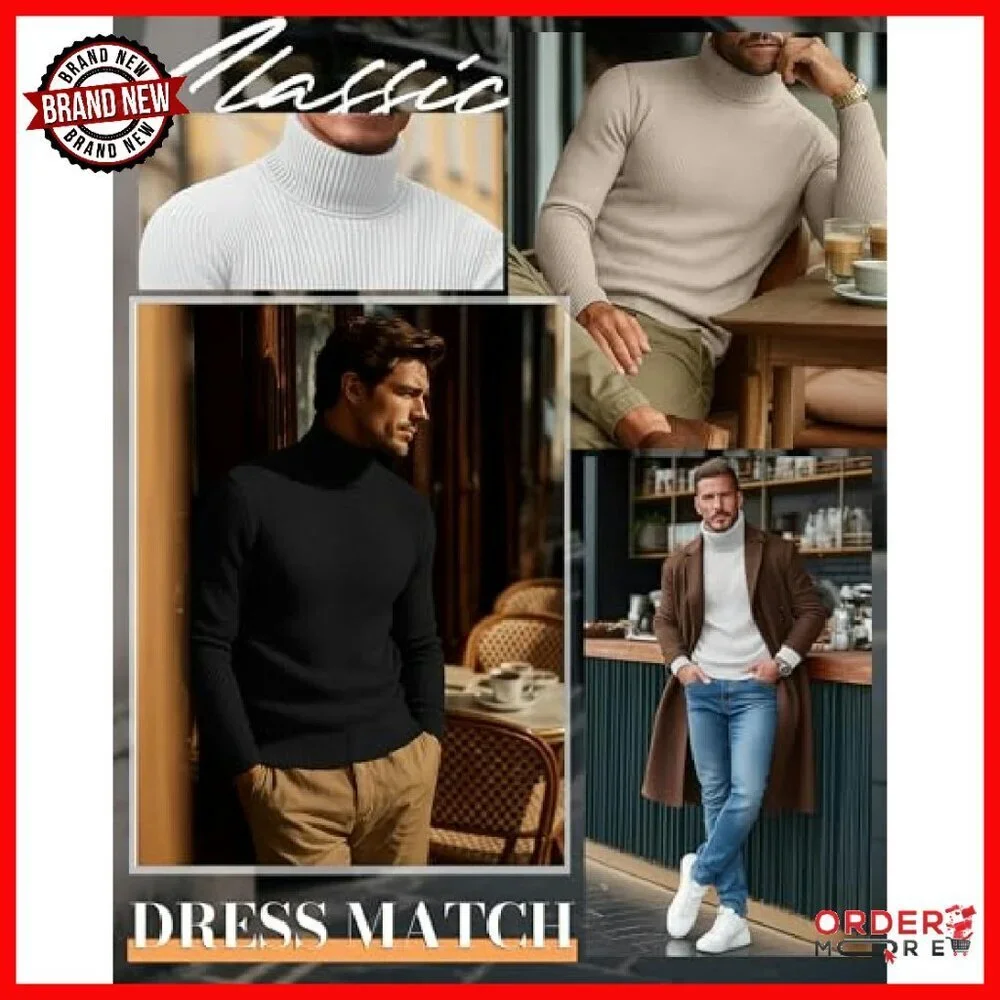 Men's Ribbed Turtleneck Sweaters 3 Pack Slim Fit Long Sleeve Base Layer